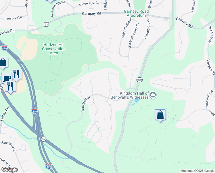 map of restaurants, bars, coffee shops, grocery stores, and more near 9 Harrington Drive in Fairport