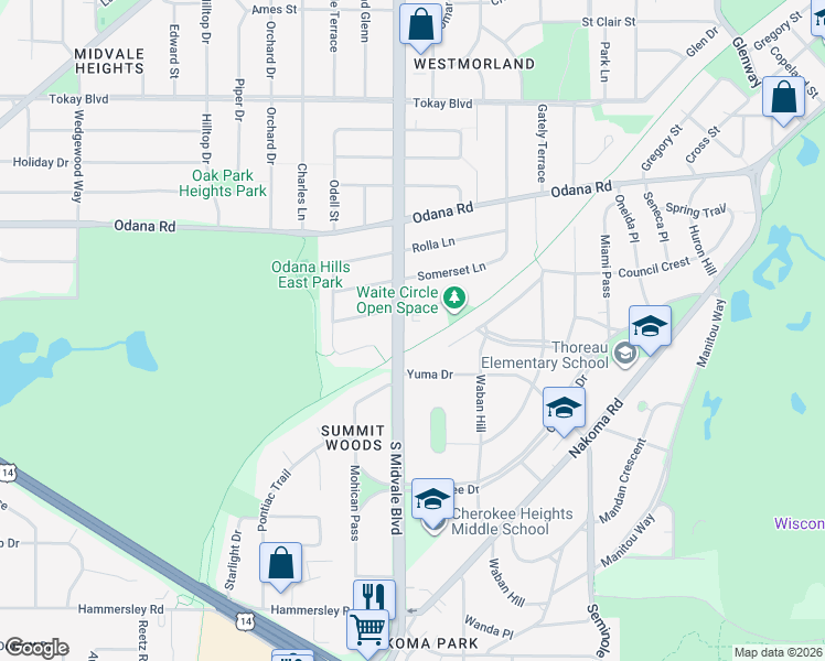 map of restaurants, bars, coffee shops, grocery stores, and more near 821 South Midvale Boulevard in Madison