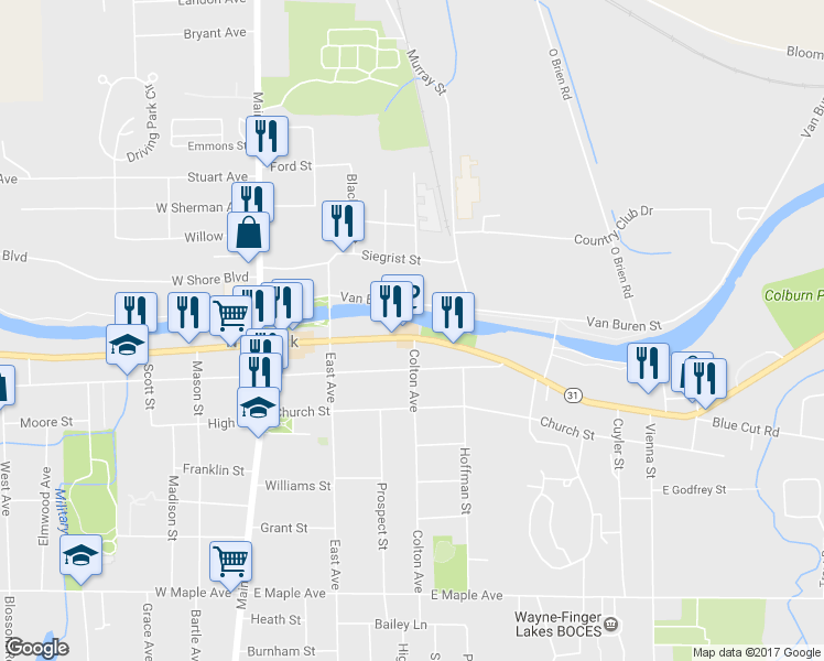 map of restaurants, bars, coffee shops, grocery stores, and more near 246 E Union St in Newark