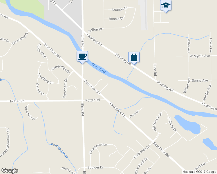 map of restaurants, bars, coffee shops, grocery stores, and more near 6726 East River Road in Flushing