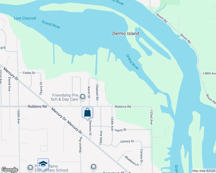 map of restaurants, bars, coffee shops, grocery stores, and more near 15278 Widgeon Road in Grand Haven