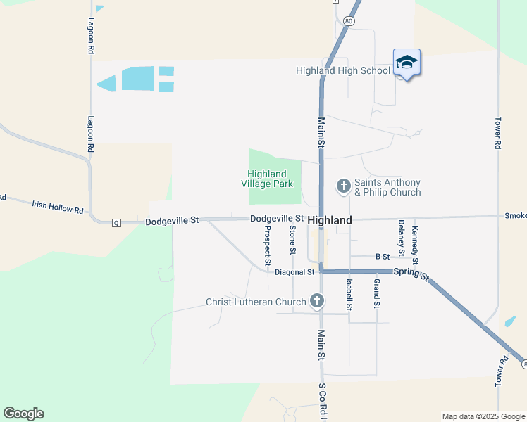 map of restaurants, bars, coffee shops, grocery stores, and more near 1104 Dodgeville Street in Highland