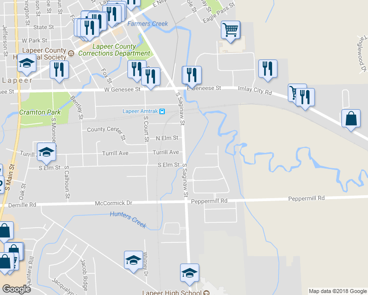 map of restaurants, bars, coffee shops, grocery stores, and more near 403 South Saginaw Street in Lapeer