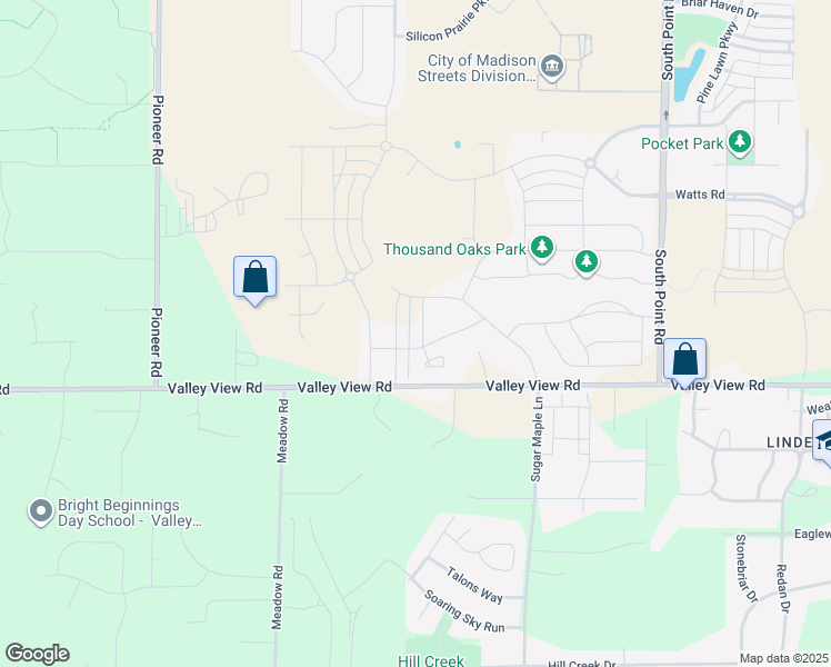 map of restaurants, bars, coffee shops, grocery stores, and more near 7414 Valley View Road in Verona
