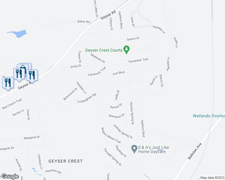 map of restaurants, bars, coffee shops, grocery stores, and more near 71 Trottingham Road in Saratoga Springs