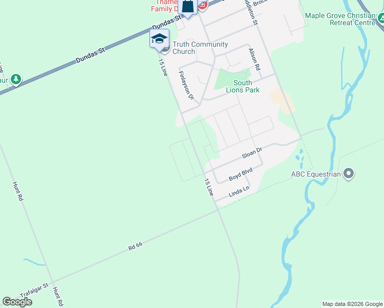 map of restaurants, bars, coffee shops, grocery stores, and more near 271 Boyd Boulevard in Thamesford