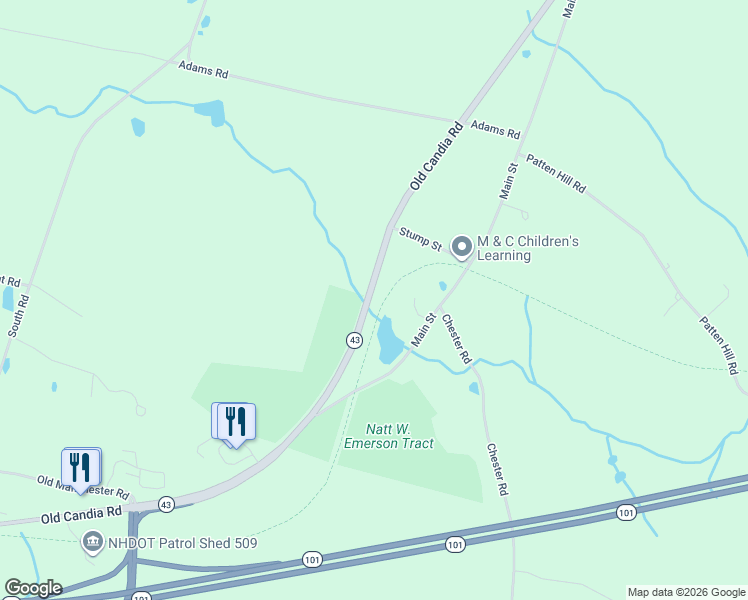 map of restaurants, bars, coffee shops, grocery stores, and more near 192 Old Candia Road in Candia