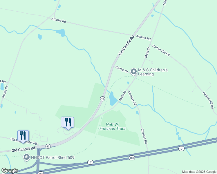map of restaurants, bars, coffee shops, grocery stores, and more near 192 Old Candia Road in Candia