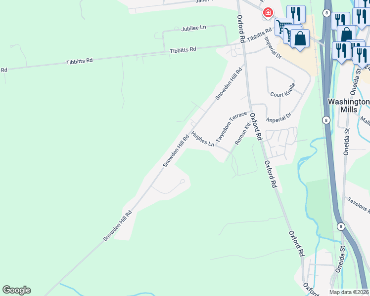 map of restaurants, bars, coffee shops, grocery stores, and more near 3812 Snowden Hill Rd in New Hartford