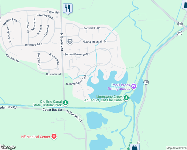 map of restaurants, bars, coffee shops, grocery stores, and more near 183 Summerhaven Drive South in East Syracuse