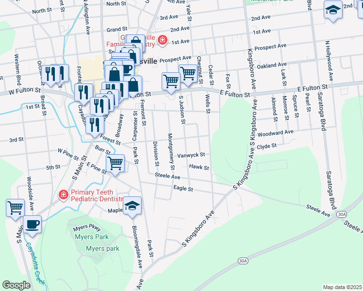map of restaurants, bars, coffee shops, grocery stores, and more near 7 Vanwyck Street in Gloversville