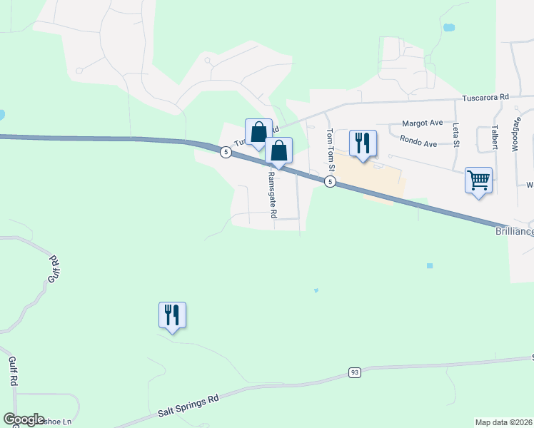 map of restaurants, bars, coffee shops, grocery stores, and more near 1340 Heathfield Lane in Chittenango