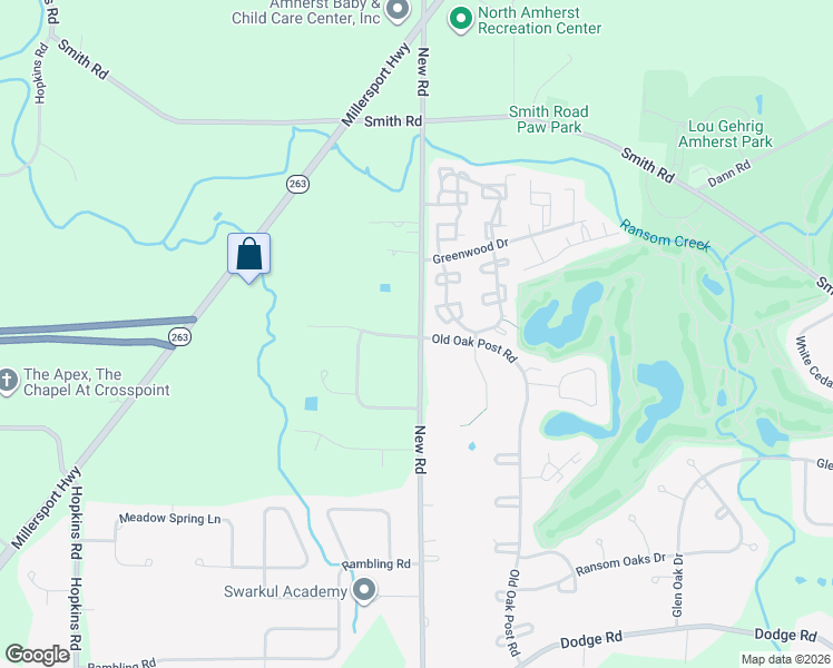 map of restaurants, bars, coffee shops, grocery stores, and more near 402 Old Oak Post Road in East Amherst