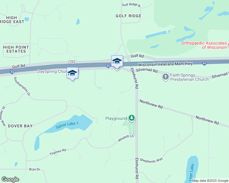 map of restaurants, bars, coffee shops, grocery stores, and more near W290N1187 Elmhurst Drive in Waukesha