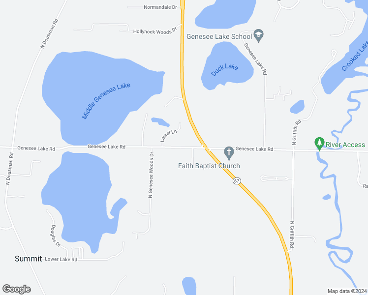 map of restaurants, bars, coffee shops, grocery stores, and more near 36466 Genesee Lake Road in Oconomowoc