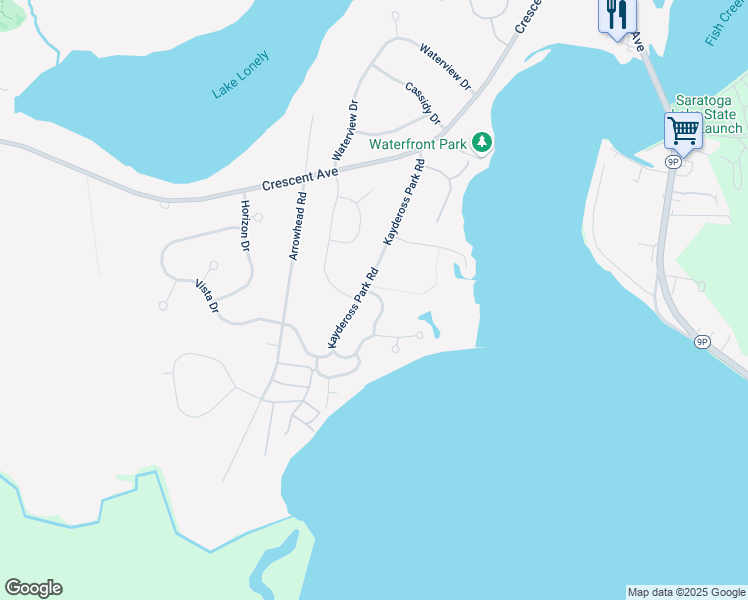 map of restaurants, bars, coffee shops, grocery stores, and more near 10 Lakeview Road in Saratoga Springs