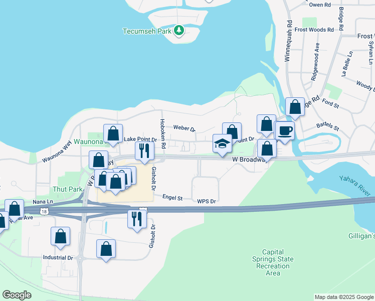 map of restaurants, bars, coffee shops, grocery stores, and more near 5351 Templeton Drive in Waunakee