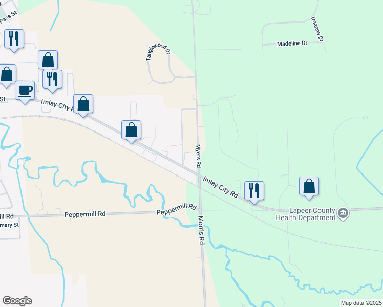 map of restaurants, bars, coffee shops, grocery stores, and more near 1404 Imlay City Road in Lapeer