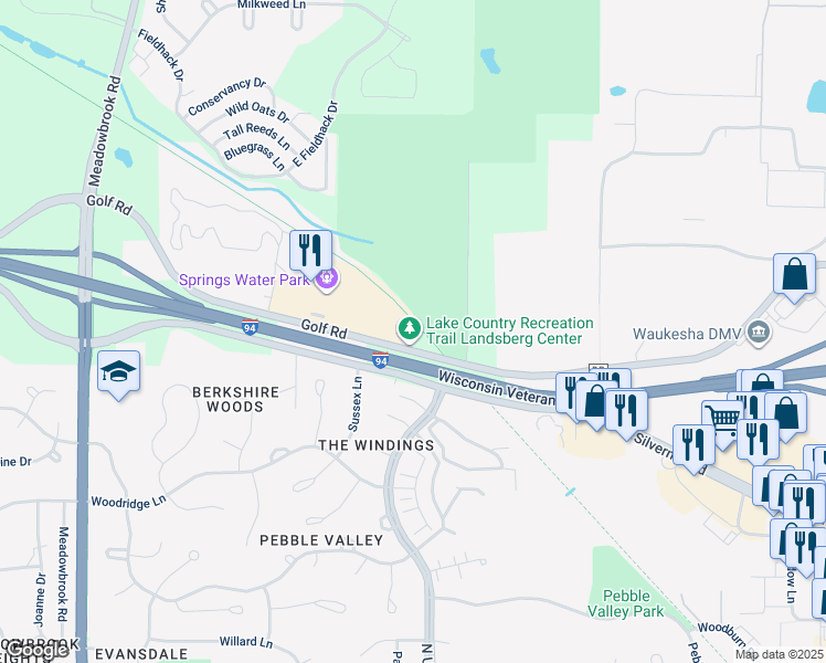 map of restaurants, bars, coffee shops, grocery stores, and more near 2700 County Road DR in Pewaukee