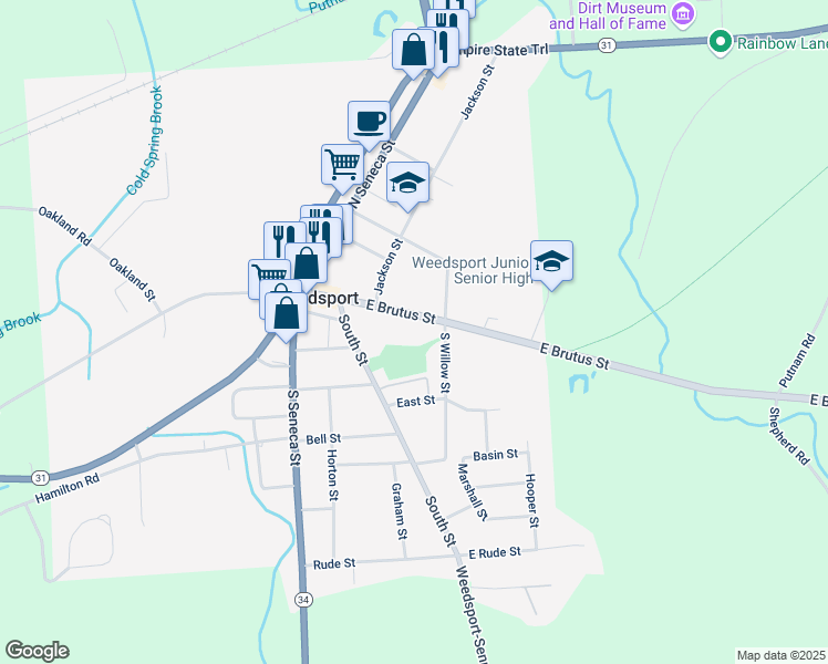 map of restaurants, bars, coffee shops, grocery stores, and more near 8879 South Willow Street in Weedsport