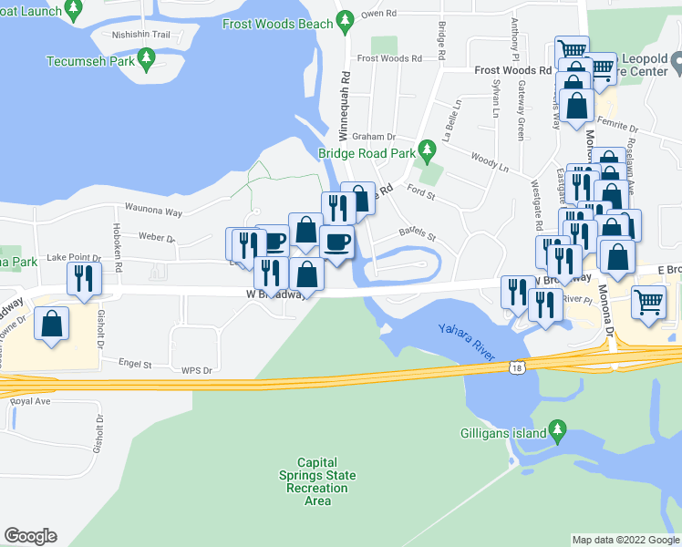 map of restaurants, bars, coffee shops, grocery stores, and more near 800 West Broadway in Monona