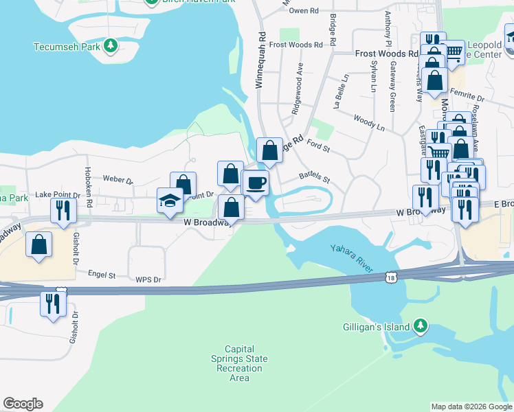 map of restaurants, bars, coffee shops, grocery stores, and more near 802 West Broadway in Monona