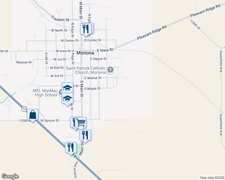 map of restaurants, bars, coffee shops, grocery stores, and more near 405-515 South East Street in Monona