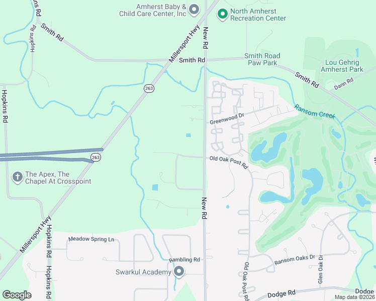 map of restaurants, bars, coffee shops, grocery stores, and more near 440 New Road in East Amherst