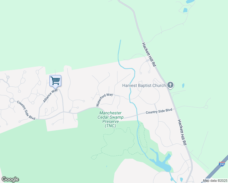 map of restaurants, bars, coffee shops, grocery stores, and more near 25 Blackberry Way in Manchester