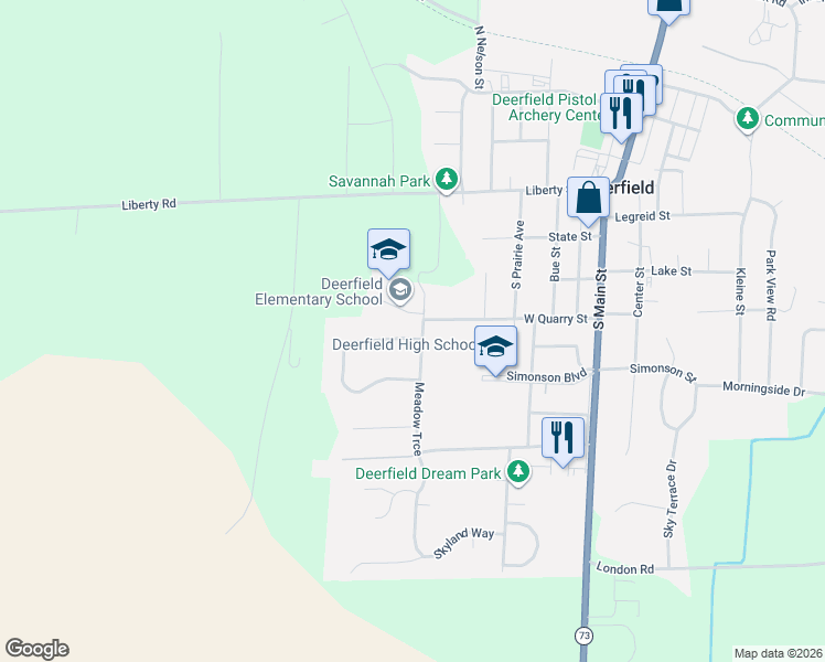 map of restaurants, bars, coffee shops, grocery stores, and more near 314 West Quarry Street in Deerfield