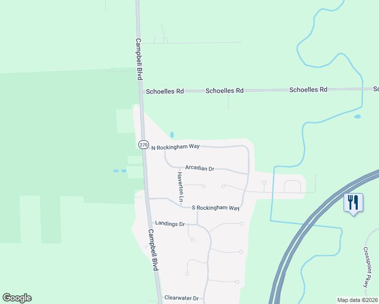 map of restaurants, bars, coffee shops, grocery stores, and more near 409 North Rockingham Way in Buffalo