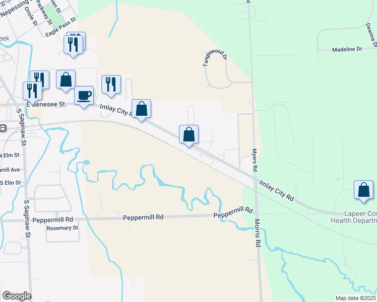 map of restaurants, bars, coffee shops, grocery stores, and more near 1404 Imlay City Road in Lapeer