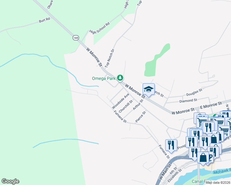 map of restaurants, bars, coffee shops, grocery stores, and more near 27 Highland Avenue in Little Falls