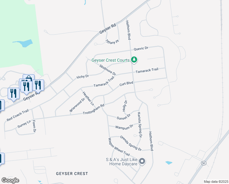 map of restaurants, bars, coffee shops, grocery stores, and more near 22 Curt Boulevard in Saratoga Springs