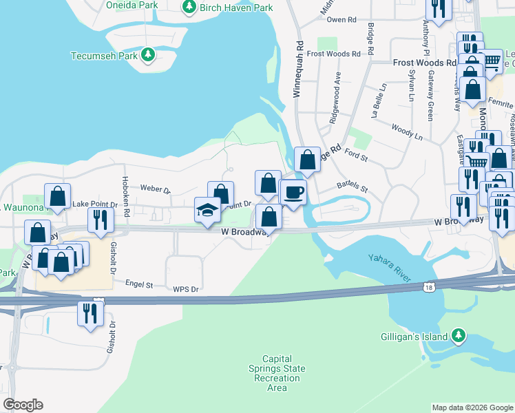 map of restaurants, bars, coffee shops, grocery stores, and more near in Madison