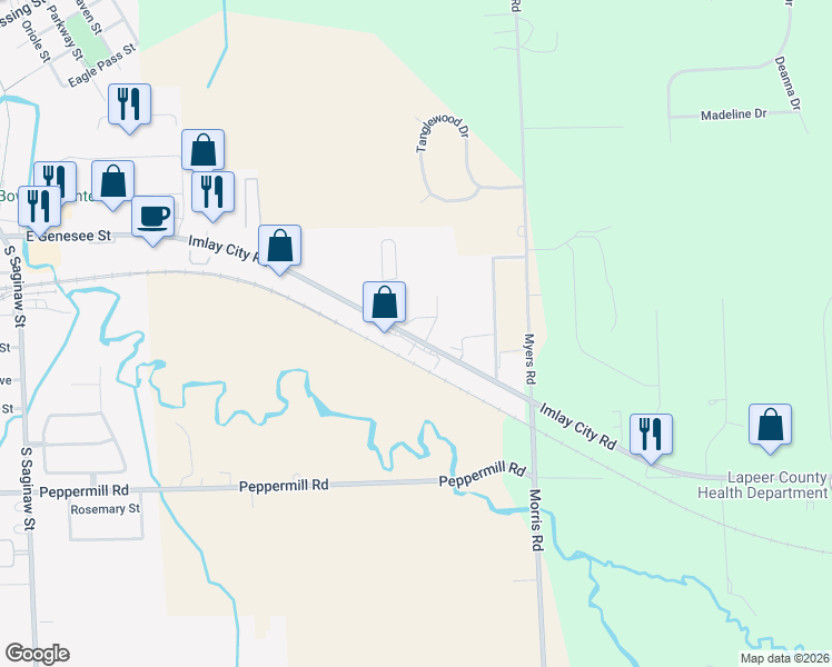 map of restaurants, bars, coffee shops, grocery stores, and more near 1422 Imlay City Road in Lapeer