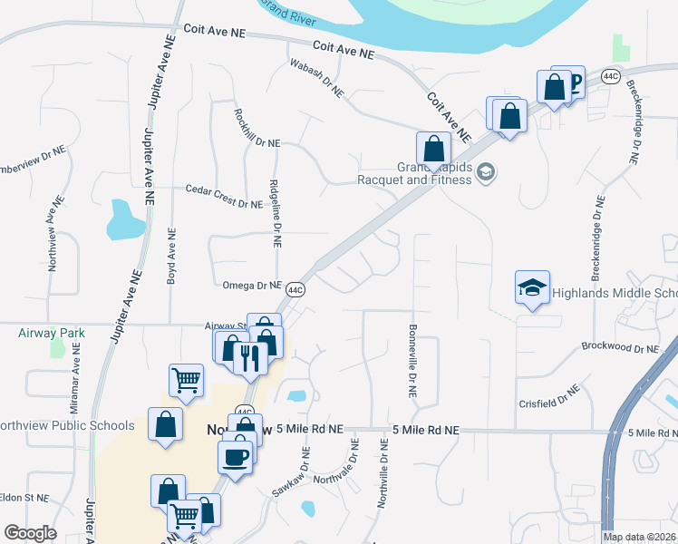 map of restaurants, bars, coffee shops, grocery stores, and more near 2699 Limestone Lane in Grand Rapids