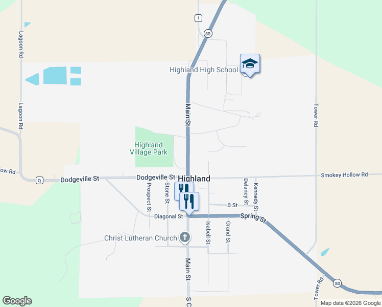 map of restaurants, bars, coffee shops, grocery stores, and more near 758 Main Street in Highland