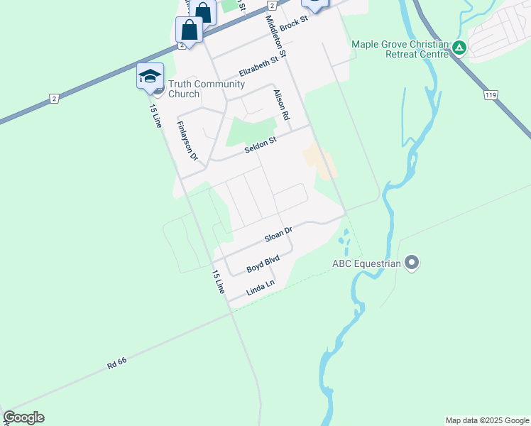 map of restaurants, bars, coffee shops, grocery stores, and more near 116 Boyd Boulevard in Thamesford