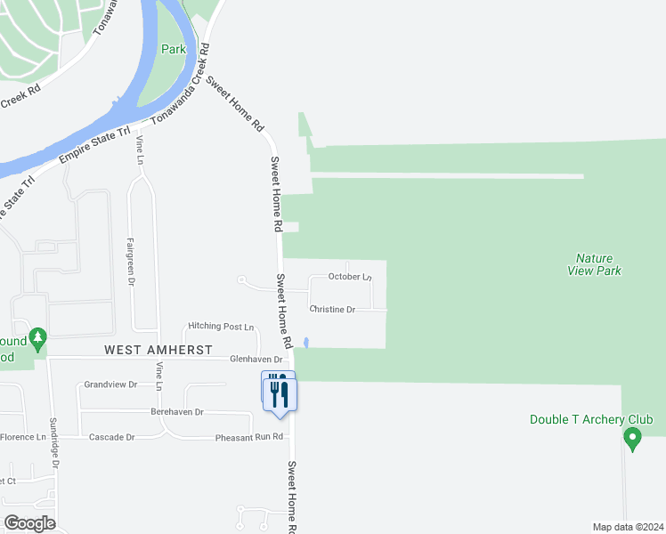 map of restaurants, bars, coffee shops, grocery stores, and more near 60 October Lane in Buffalo