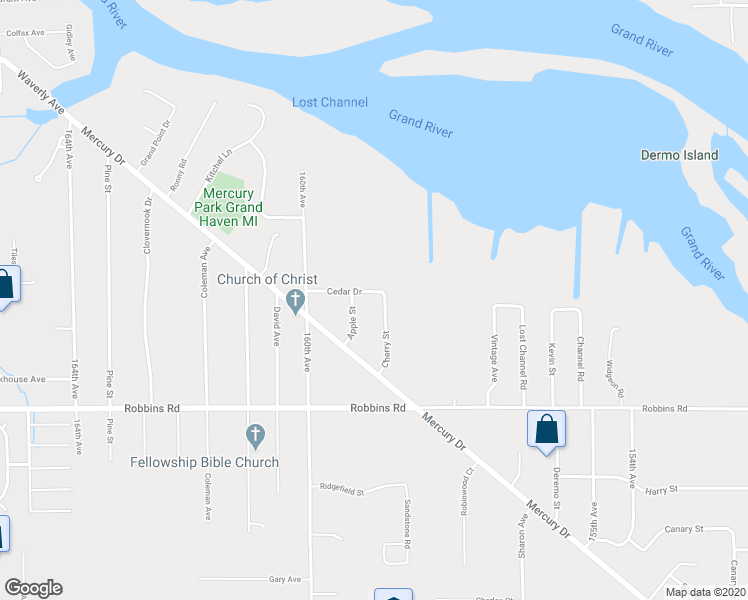 map of restaurants, bars, coffee shops, grocery stores, and more near 15900 Cedar Drive in Grand Haven