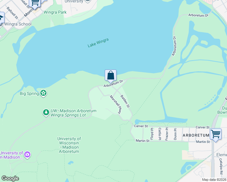 map of restaurants, bars, coffee shops, grocery stores, and more near 2601 Balden Street in Madison