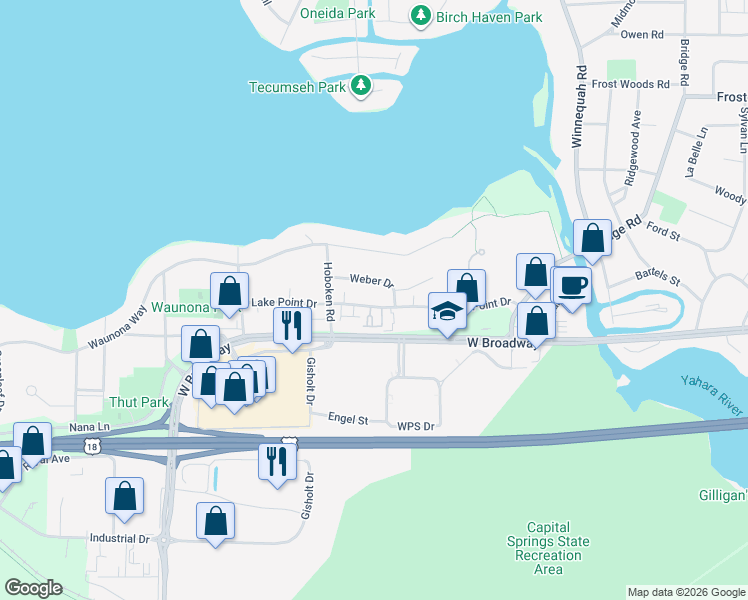 map of restaurants, bars, coffee shops, grocery stores, and more near 1902 Lake Point Drive in Madison