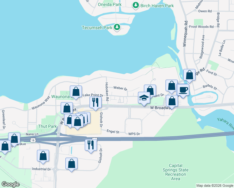 map of restaurants, bars, coffee shops, grocery stores, and more near 1902 Lake Point Drive in Madison