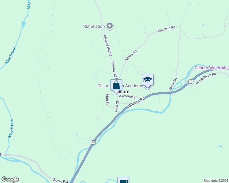 map of restaurants, bars, coffee shops, grocery stores, and more near 22 Main Street in Gilsum