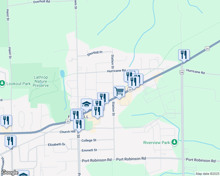 map of restaurants, bars, coffee shops, grocery stores, and more near 1464 Station Street in Pelham
