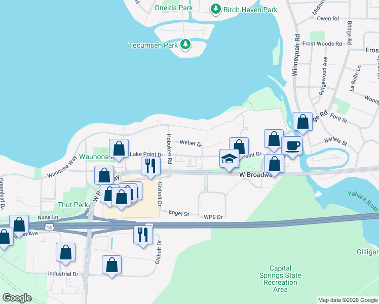 map of restaurants, bars, coffee shops, grocery stores, and more near 1902 Lake Point Drive in Madison