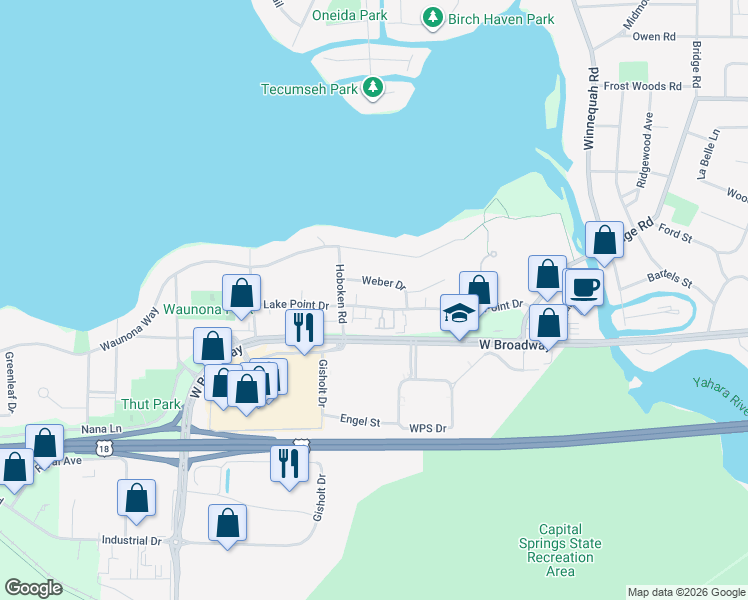 map of restaurants, bars, coffee shops, grocery stores, and more near 1902 Lake Point Drive in Madison