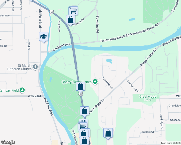 map of restaurants, bars, coffee shops, grocery stores, and more near 128 Cherry Laurel Lane in Buffalo