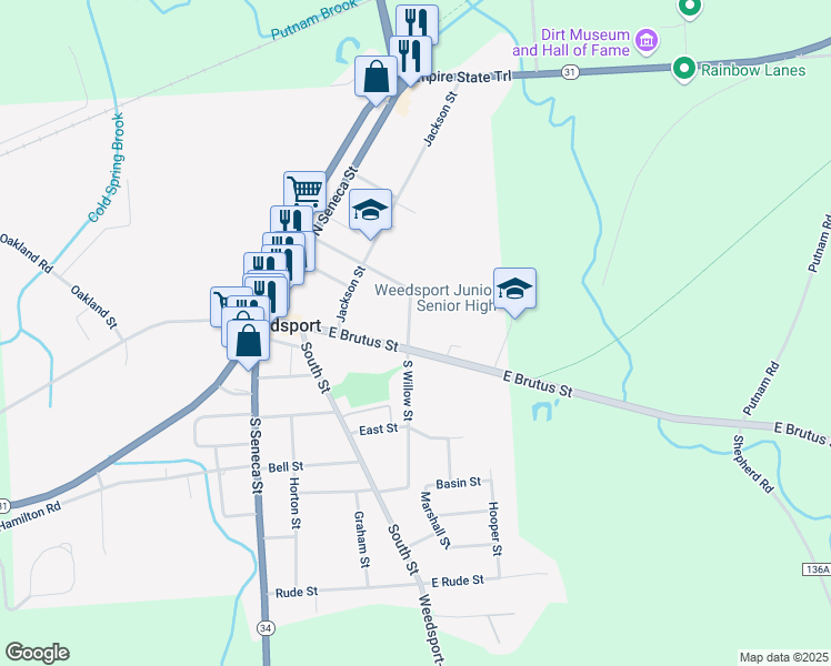 map of restaurants, bars, coffee shops, grocery stores, and more near 8904 North Willow Street in Weedsport